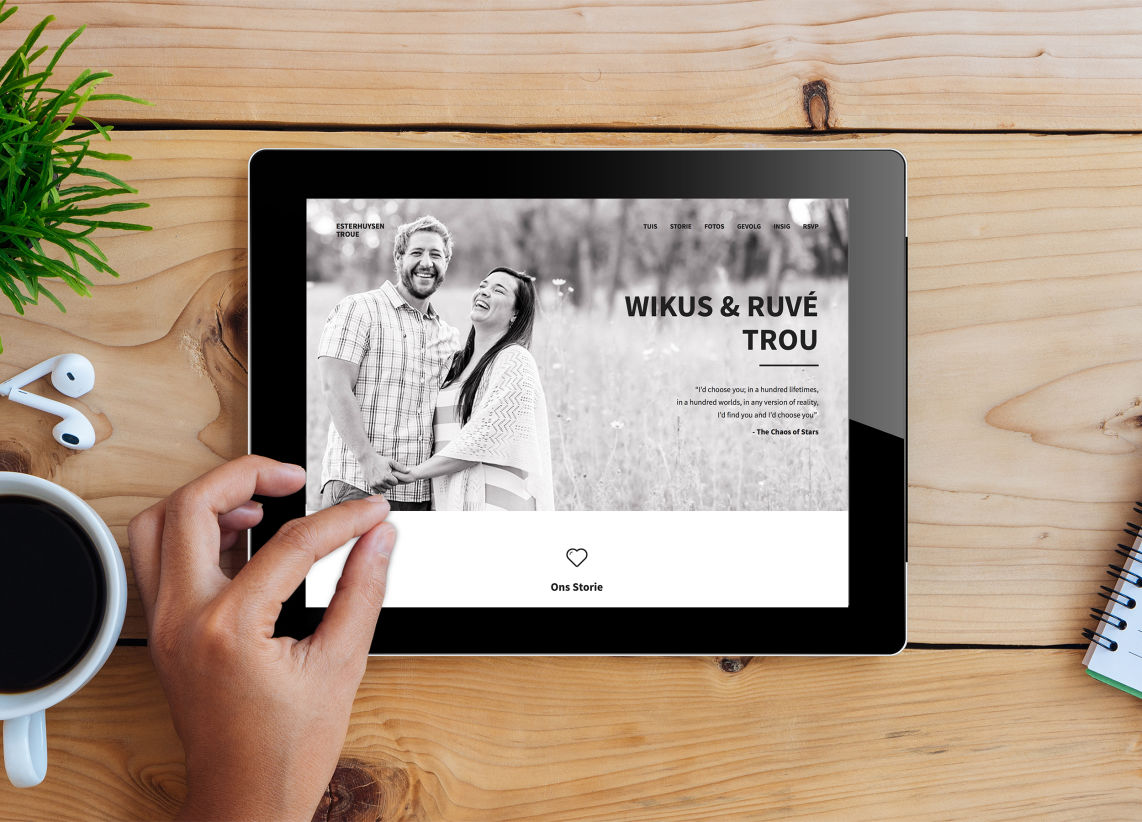 Responsive wedding website design shown in a browser