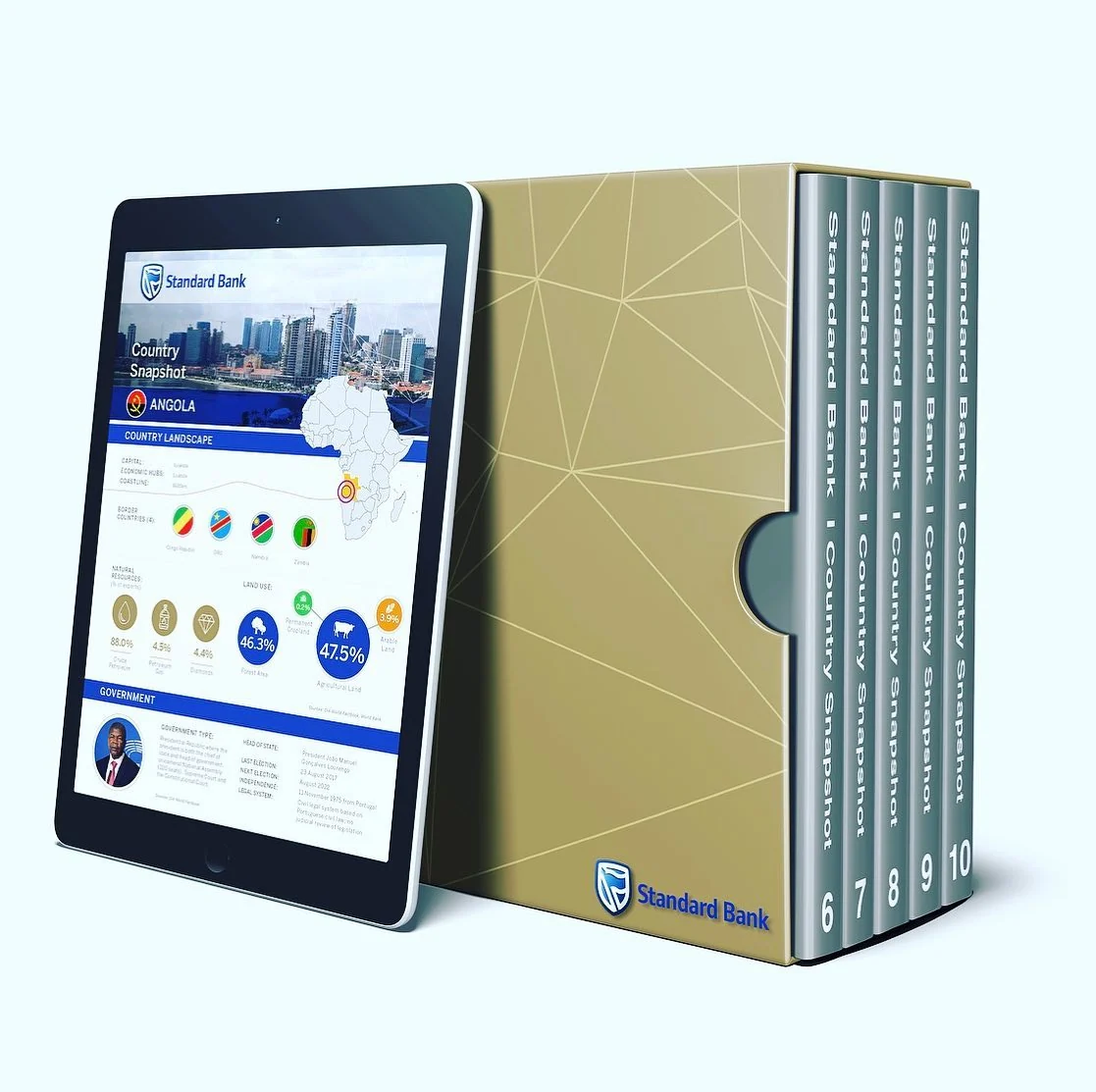 Financial report suite with tablet and boxed publications